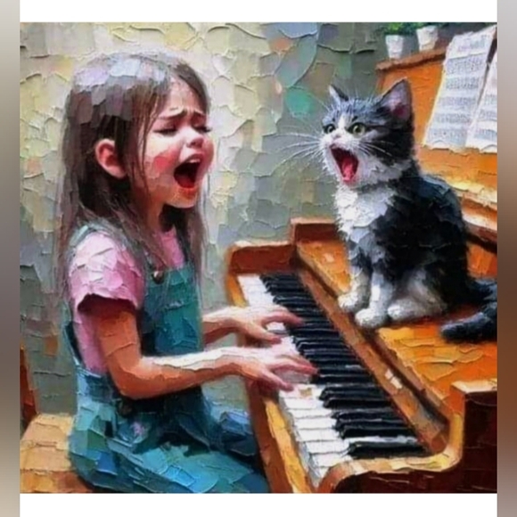 LITTLE GIRL IN MUSIC🎶CLASS WITH HER CAT TEACHER 8.5x11 GLOSSY COLOR ART POSTER! - Picture 6 of 7
